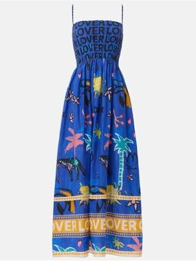 Romy Lover Sundress Bright Blue Tropical-Print Maxi Dress